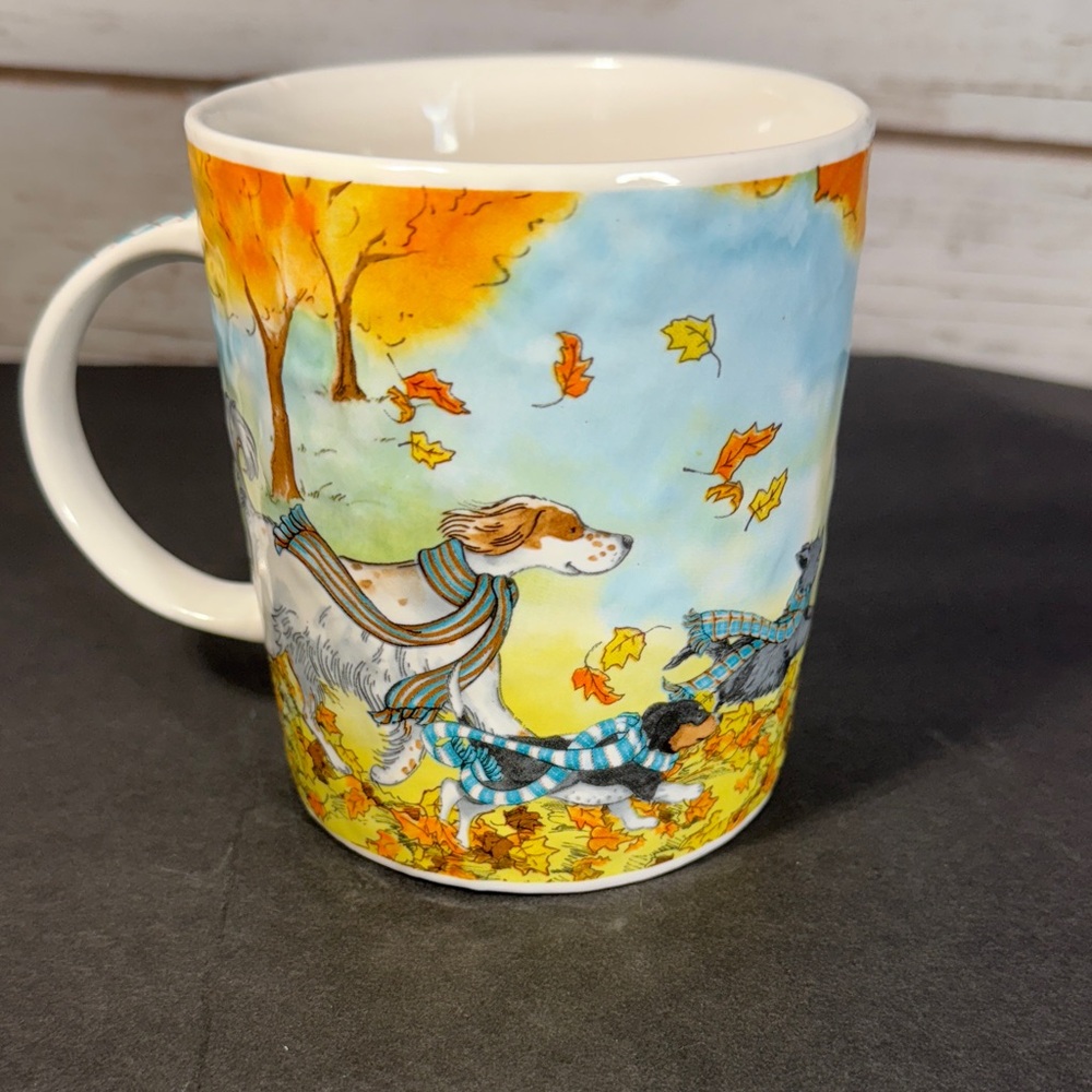 Pier 1 Imports Fall Autumn Park Avenue Puppies 22 oz Coffee Tea Mug 5” Tall